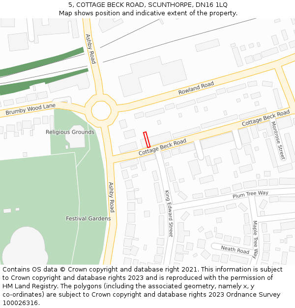 5, COTTAGE BECK ROAD, SCUNTHORPE, DN16 1LQ: Location map and indicative extent of plot