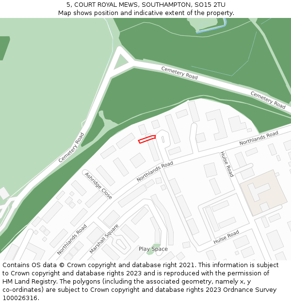 5, COURT ROYAL MEWS, SOUTHAMPTON, SO15 2TU: Location map and indicative extent of plot
