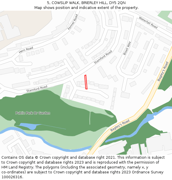 5, COWSLIP WALK, BRIERLEY HILL, DY5 2QN: Location map and indicative extent of plot