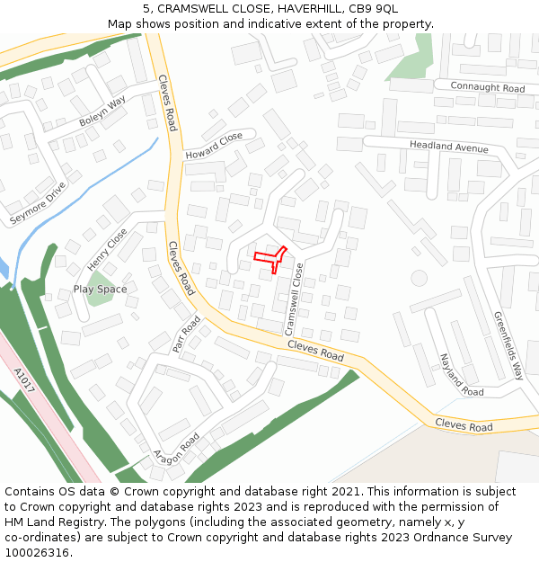 5, CRAMSWELL CLOSE, HAVERHILL, CB9 9QL: Location map and indicative extent of plot