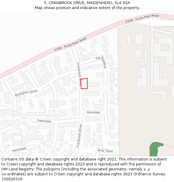 5, CRANBROOK DRIVE, MAIDENHEAD, SL6 6SA: Location map and indicative extent of plot