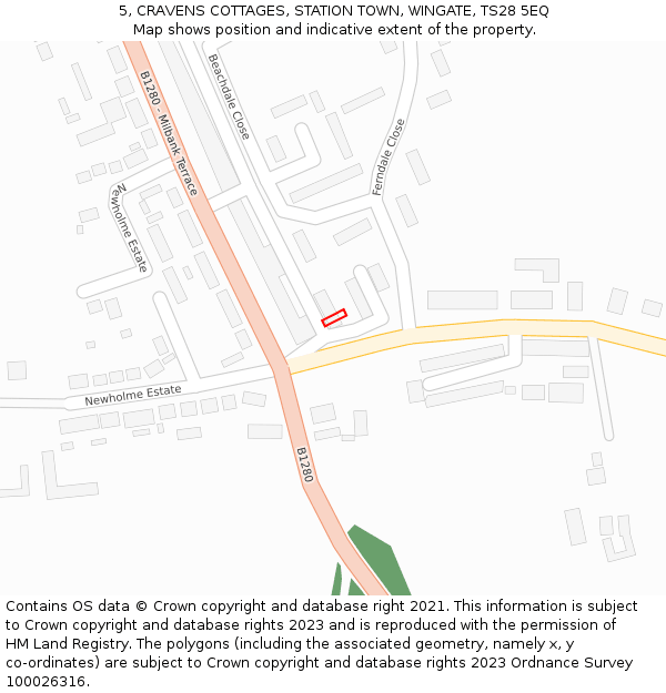 5, CRAVENS COTTAGES, STATION TOWN, WINGATE, TS28 5EQ: Location map and indicative extent of plot