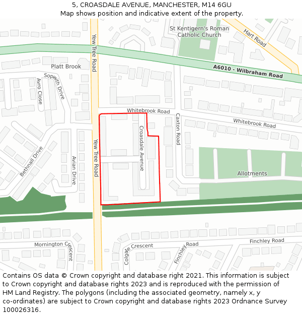 5, CROASDALE AVENUE, MANCHESTER, M14 6GU: Location map and indicative extent of plot