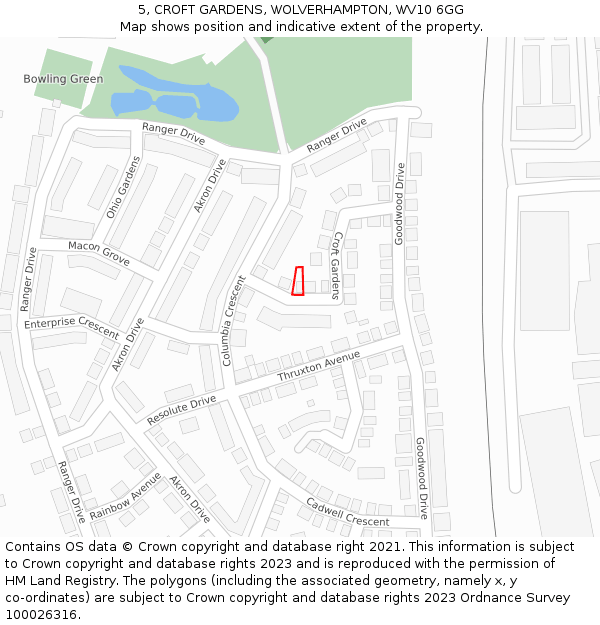 5, CROFT GARDENS, WOLVERHAMPTON, WV10 6GG: Location map and indicative extent of plot