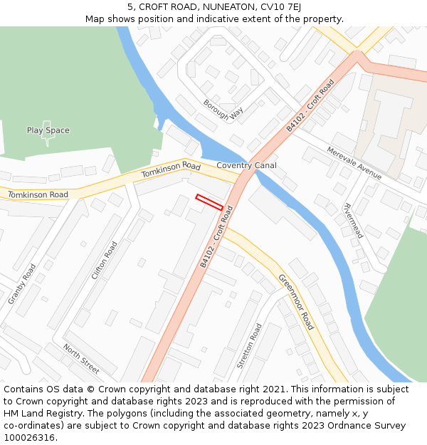 5, CROFT ROAD, NUNEATON, CV10 7EJ: Location map and indicative extent of plot