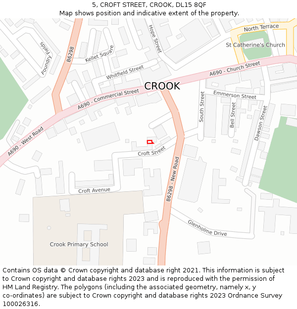 5, CROFT STREET, CROOK, DL15 8QF: Location map and indicative extent of plot