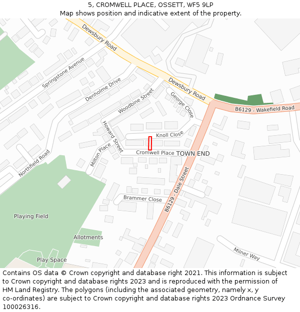 5, CROMWELL PLACE, OSSETT, WF5 9LP: Location map and indicative extent of plot