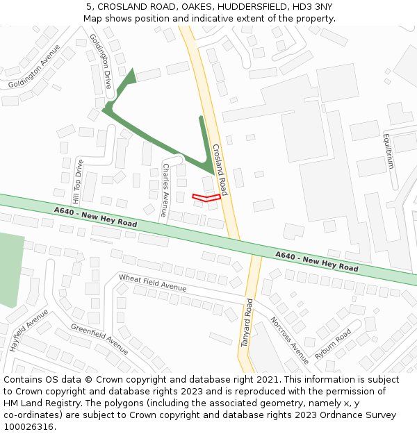 5, CROSLAND ROAD, OAKES, HUDDERSFIELD, HD3 3NY: Location map and indicative extent of plot