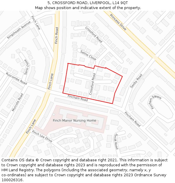 5, CROSSFORD ROAD, LIVERPOOL, L14 9QT: Location map and indicative extent of plot