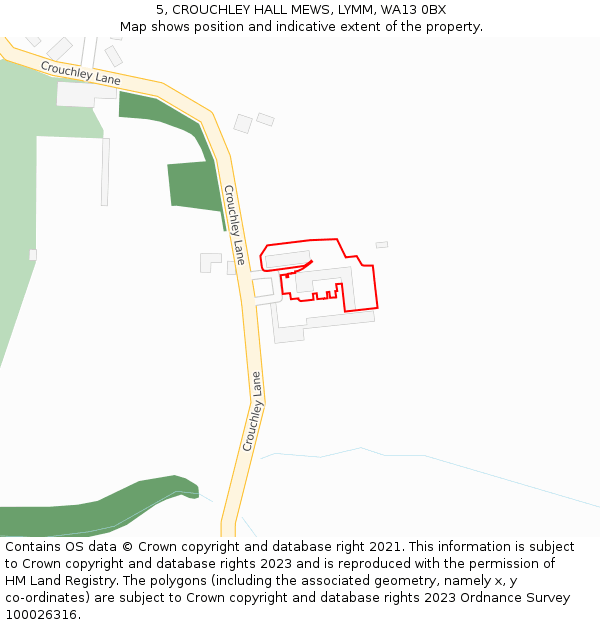 5, CROUCHLEY HALL MEWS, LYMM, WA13 0BX: Location map and indicative extent of plot