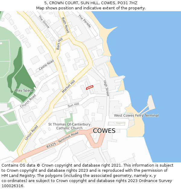 5, CROWN COURT, SUN HILL, COWES, PO31 7HZ: Location map and indicative extent of plot