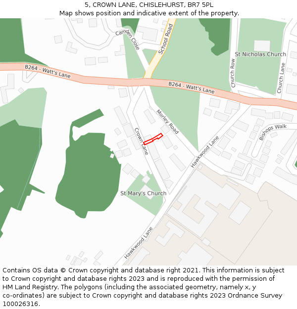 5, CROWN LANE, CHISLEHURST, BR7 5PL: Location map and indicative extent of plot
