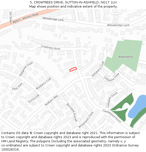 5, CROWTREES DRIVE, SUTTON-IN-ASHFIELD, NG17 1LH: Location map and indicative extent of plot