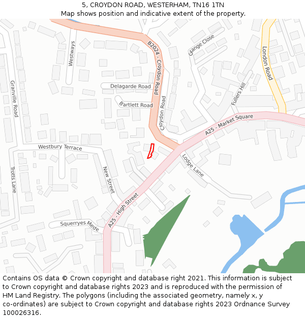 5, CROYDON ROAD, WESTERHAM, TN16 1TN: Location map and indicative extent of plot