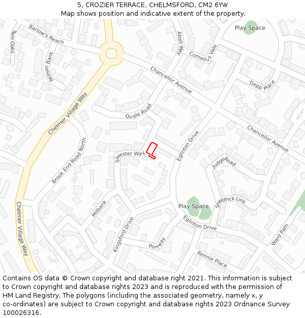 5, CROZIER TERRACE, CHELMSFORD, CM2 6YW: Location map and indicative extent of plot