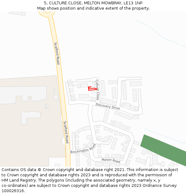 5, CULTURE CLOSE, MELTON MOWBRAY, LE13 1NP: Location map and indicative extent of plot