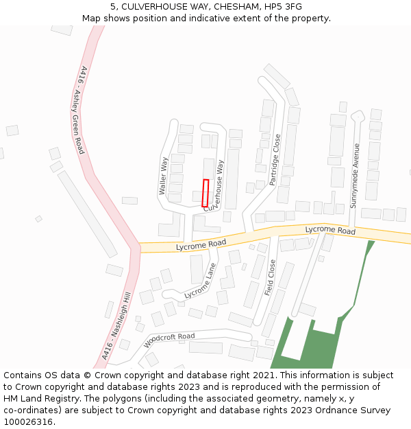 5, CULVERHOUSE WAY, CHESHAM, HP5 3FG: Location map and indicative extent of plot
