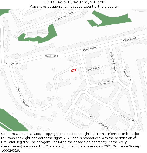 5, CURIE AVENUE, SWINDON, SN1 4GB: Location map and indicative extent of plot