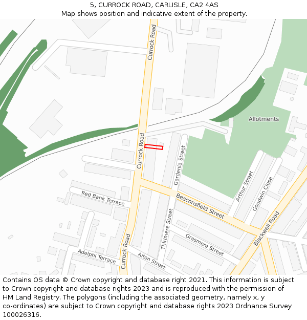 5, CURROCK ROAD, CARLISLE, CA2 4AS: Location map and indicative extent of plot