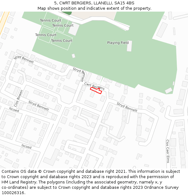 5, CWRT BERGIERS, LLANELLI, SA15 4BS: Location map and indicative extent of plot