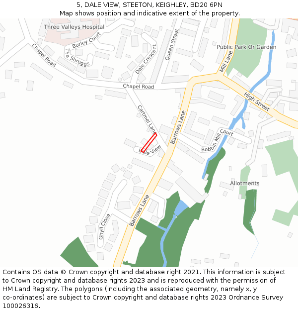 5, DALE VIEW, STEETON, KEIGHLEY, BD20 6PN: Location map and indicative extent of plot
