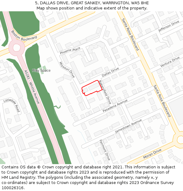 5, DALLAS DRIVE, GREAT SANKEY, WARRINGTON, WA5 8HE: Location map and indicative extent of plot