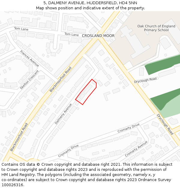 5, DALMENY AVENUE, HUDDERSFIELD, HD4 5NN: Location map and indicative extent of plot