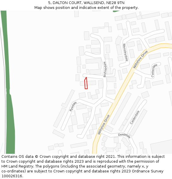 5, DALTON COURT, WALLSEND, NE28 9TN: Location map and indicative extent of plot