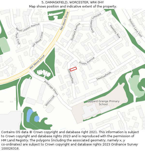 5, DAMASKFIELD, WORCESTER, WR4 0HY: Location map and indicative extent of plot