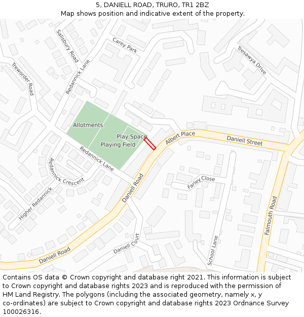 5, DANIELL ROAD, TRURO, TR1 2BZ: Location map and indicative extent of plot