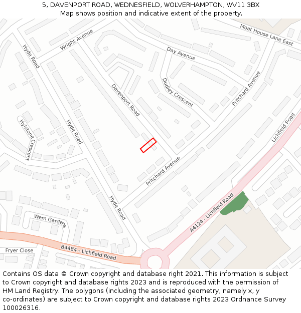 5, DAVENPORT ROAD, WEDNESFIELD, WOLVERHAMPTON, WV11 3BX: Location map and indicative extent of plot