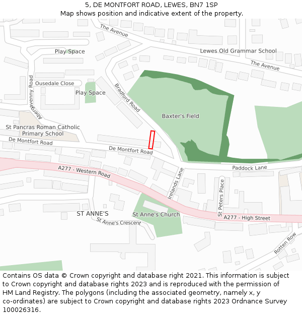 5, DE MONTFORT ROAD, LEWES, BN7 1SP: Location map and indicative extent of plot