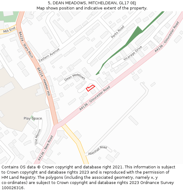 5, DEAN MEADOWS, MITCHELDEAN, GL17 0EJ: Location map and indicative extent of plot