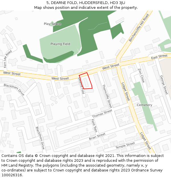 5, DEARNE FOLD, HUDDERSFIELD, HD3 3JU: Location map and indicative extent of plot
