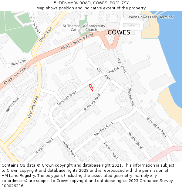 5, DENMARK ROAD, COWES, PO31 7SY: Location map and indicative extent of plot