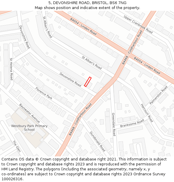 5, DEVONSHIRE ROAD, BRISTOL, BS6 7NG: Location map and indicative extent of plot