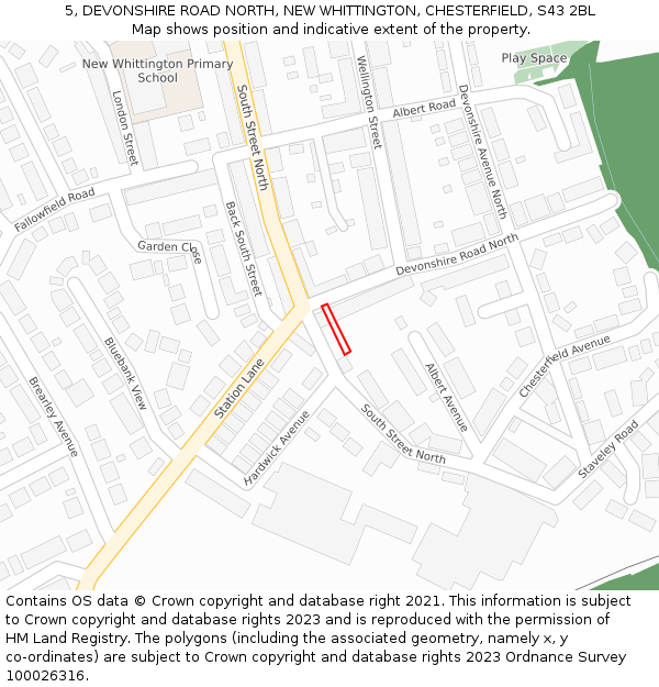 5, DEVONSHIRE ROAD NORTH, NEW WHITTINGTON, CHESTERFIELD, S43 2BL: Location map and indicative extent of plot