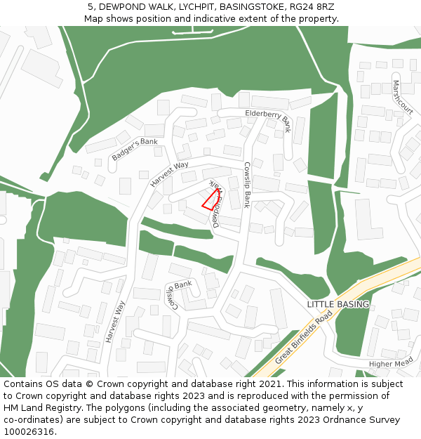 5, DEWPOND WALK, LYCHPIT, BASINGSTOKE, RG24 8RZ: Location map and indicative extent of plot