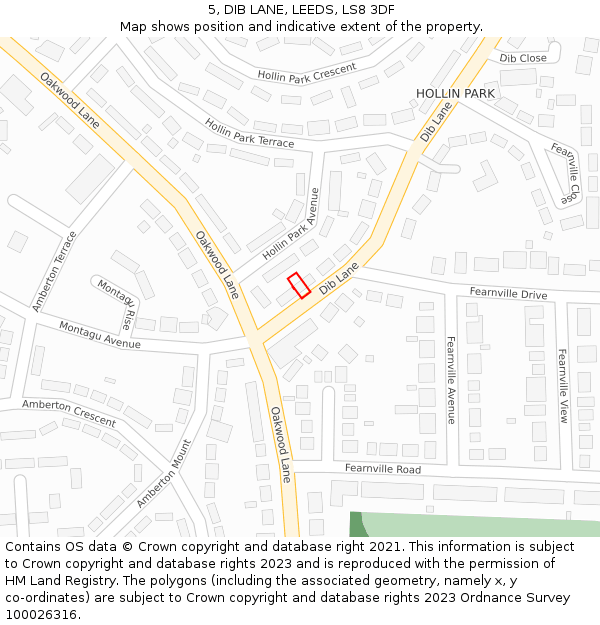 5, DIB LANE, LEEDS, LS8 3DF: Location map and indicative extent of plot