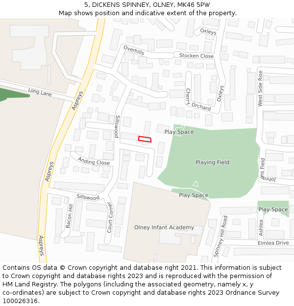 5, DICKENS SPINNEY, OLNEY, MK46 5PW: Location map and indicative extent of plot