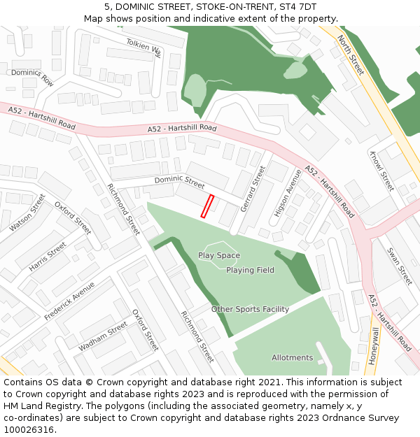 5, DOMINIC STREET, STOKE-ON-TRENT, ST4 7DT: Location map and indicative extent of plot