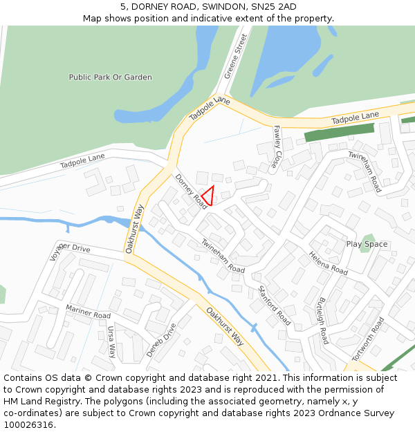 5, DORNEY ROAD, SWINDON, SN25 2AD: Location map and indicative extent of plot