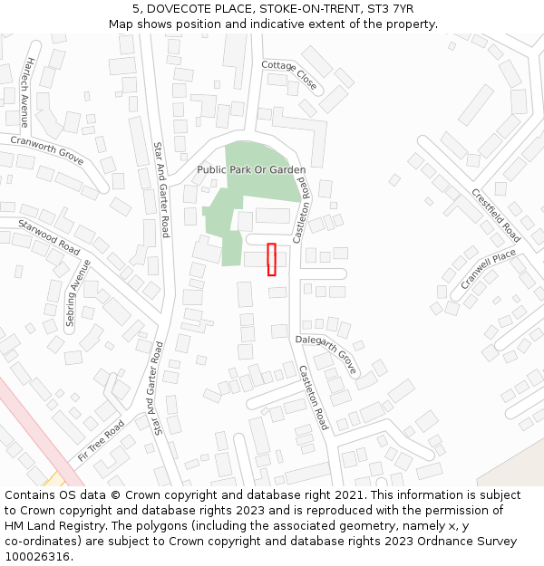 5, DOVECOTE PLACE, STOKE-ON-TRENT, ST3 7YR: Location map and indicative extent of plot