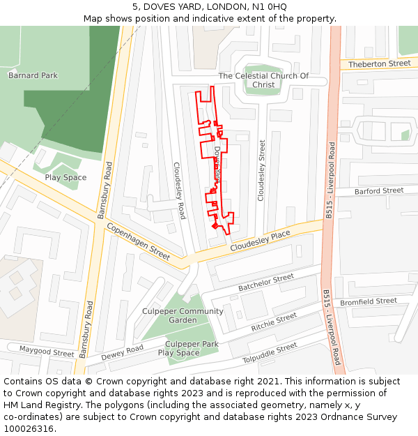 5, DOVES YARD, LONDON, N1 0HQ: Location map and indicative extent of plot