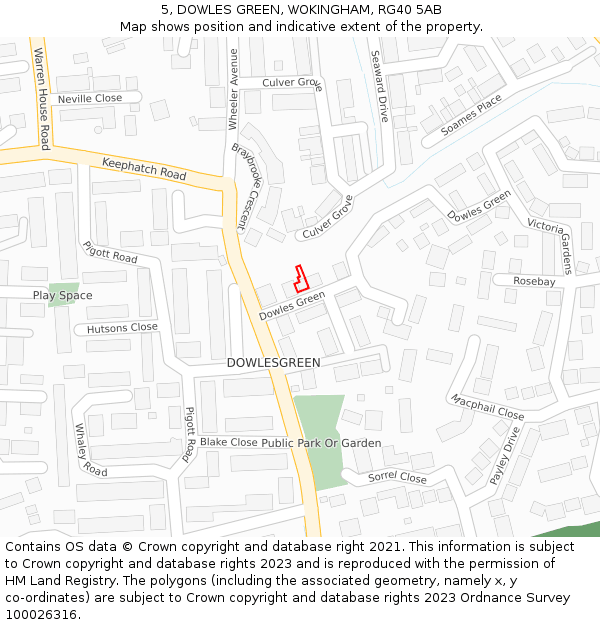 5, DOWLES GREEN, WOKINGHAM, RG40 5AB: Location map and indicative extent of plot
