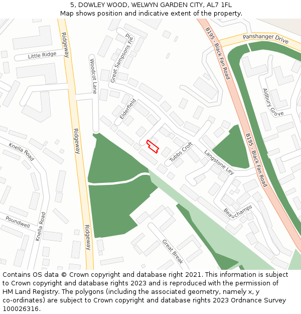 5, DOWLEY WOOD, WELWYN GARDEN CITY, AL7 1FL: Location map and indicative extent of plot