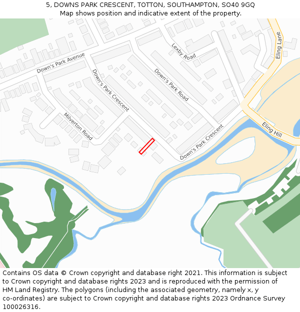 5, DOWNS PARK CRESCENT, TOTTON, SOUTHAMPTON, SO40 9GQ: Location map and indicative extent of plot
