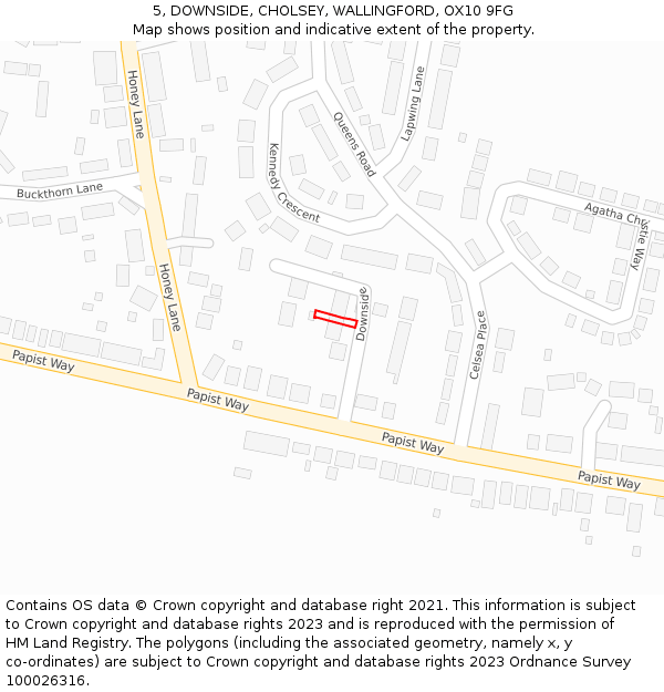 5, DOWNSIDE, CHOLSEY, WALLINGFORD, OX10 9FG: Location map and indicative extent of plot