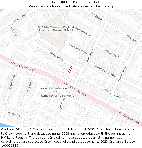 5, DRAKE STREET, LINCOLN, LN1 1PP: Location map and indicative extent of plot