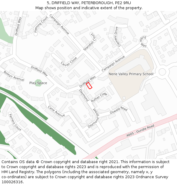 5, DRIFFIELD WAY, PETERBOROUGH, PE2 9RU: Location map and indicative extent of plot